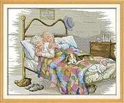 Counted Cross Stitch Kits- Cross Stitch Pattern The Old Married Couple with 14CT Without Pre-Printed Fabric,Cross-Stitch Hand Embroidery Kit - Art Crafts Sewing 18''x14''
