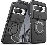 [ELEPIK] for Google Pixel 8A Case with Camera Cover, [360° Rotatable Ring Stand] [Compatible with Magsafe] Military Grade Protective Phone Cover for Pixel 8A, Black