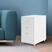 [Levede] 3 Drawers Mobile File Cabinets, 4 Castors Side Cabinet File Pedestal,Metal Chest of Drawers Anti-Rust, Bedside Cabinet Organiser Home Office Furniture for Living Room, Bedroom, Office (White)