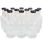 12 x 375ml Glass Spirits Vodka Whiskey Rum Round Bottles Black Cork Home Brew