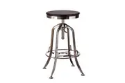 Industrial Wooden Height Adjustable Swivel Bar Stool - Nickel Black