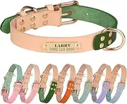 Custom Cute Handmade Genuine Leather Dog Collar Personalised with Name Plate Boy Girl Dog Collar for Puppy Small Medium Large Male Female Dogs