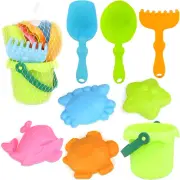 ZCOINS 8PCS Buckets and Spades Beach Sand Pit Toys for Kids 3-12, Beach Water...