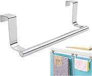 Mziart Modern Towel Bar with Hooks for Bathroom and Kitchen Brushed Stainless Steel Towel Hanger Over Cabinet (9 inch)