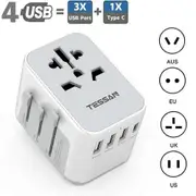 TESSAN Universal Travel Adapter Travel Socket Adapter Worldwide with 3 USB and 1 USB C for UK / EU / AUS / USA gray 1 Outlets & 4 USB Ports