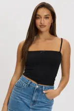 Black Singlet Sleeveless Bow Detail - Size 12M, Women's Singlet