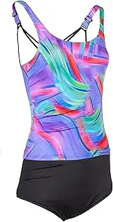 [KesVir] Women's Indigo Wave Tankini with Briefs Incontinence Swimwear, Chlorine Resistant UVF 50+ Fabric, Machine Washable & Quick Drying