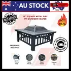 Outdoor Fire Pit Square Metal BBQ Grill Outdoor Heater Wood Burning Fireplace