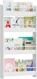 MAHANCRIS Kids Bookshelf, 4-Tier Wall Mount Bookshelf for Kids, Wooden Nursery Bookshelves, Hanging Book Shelf for Kids Room, Playroom, Bedroom, Living Room, White BKBW7601