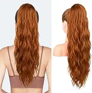 Flufymooz Ponytail Extension, 26 Inch Drawstring Ponytail Hair Extensions for Women， Long Curly Wavy Pony Tail Natural Wavy Synthetic Hairpiece for Women Daily Use party (26 Inch Copper Red)