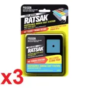 3x RATSAK Fast Action Disposable Mouse Bait Station With Wax Block indoor