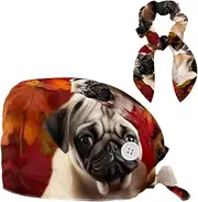 [YTYVAGT] Scrub Caps Women,Scrub Hats Suitable for Women,Autumn Maple Leaf Dog