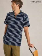 White Stuff Blue Jacquard Stripe 100% Cotton Polo Shirt (F20611) | $88