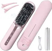 Cordless Hair Straightener Brush- Dual Mode (Cord-in-Use & Cordless),Portable Travel Straightener 30s Fast Heat-Up, Portable Mini Straightening Comb Lightweight Anti-Scald for Travel, Home, Office