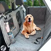 Hanjo Pets Car Dog Cover Back Seat - Car Hammock for Dogs Waterproof - Dog Car Seat Cover for Backseat with Mesh Window Multiple Pockets for Car/SUV Nonslip Rubber Back Washable