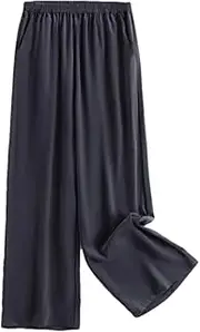 [Generic] Women Pants Women's Silk Crepe De Chine Loose Pocket Design Casual Wide Leg Pants