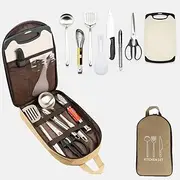 Huaniun Portable Camping Kitchen Utensil Set,Camp Cookware Utensils Organizer Travel Kit,8 Piece Cookware Kit, Travel Grill Set