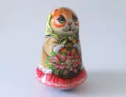 Cat. Hand Painted Wooden Bell /Roly-Poly. (Russian Collection Sacramento) Sale!