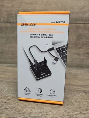 FIDECO M.2 NVMe SATA SSD Cloner Dock 20Gbps USB 3.2 Dual Enclosure Offline Clone