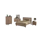 5 Pieces Bedroom Suite Queen Size Silver Brush in Acacia Wood Construction Bed, Bedside Table, Tallboy & Dresser