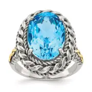 Shey Couture Sterling Silver with 14K Accent Antiqued Oval Blue Topaz Ring Sz 7