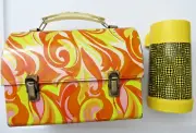 1969 Aladdin Psychedelic Metal Dome Lunchbox & Thermos Vintage Orange Groovy
