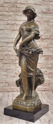 Auguste Moreau bronze statue of young peasant girl - France Artwork Gift