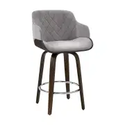 Velvet Fabric Bar Stool Swivel Wooden Frame - Grey and Wood