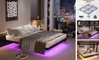 Floating Bed Frame Full Size with LED Lights and Charging Station, 14 Inch