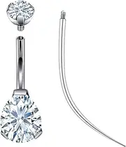 [Ruifan] ASTM F136 Titanium Belly Button Rings 14G CZ Drop Belly Navel Rings 10mm Bar Body Piercing Jewelry Navel Ring With 1PCS Curved Piercing Taper