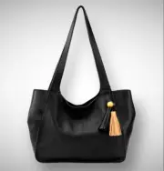 The Sak Huntley Black Leather Tote Shoulder Bag Braided Front
