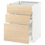 METOD base cabinet with 3 drawers, white Maximera/Askersund light ash effect, 60x60x80 cm