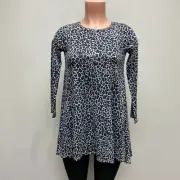Harper Canyon Girls Grey Alloy Animal Print Long Sleeve Round Neck Swing Dress S