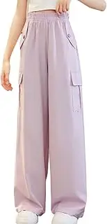 [Generic] Fashion Pants for Grils High Waist Pocket Leisure Style Trendy Breathable Soft Fit Elasticity Cute Toddler Trousers