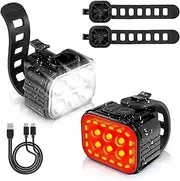 WORKPRO Bike Lights 2 Pack Set, Rechargeable Bicycle Light Set Ultra Bright, IP65 Waterproof Bike Lights for Night Riding, 1200mAh Bike Headlight and Tail Light Reflectors