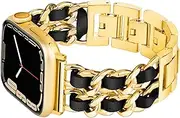 Ocaer Compatible with Apple Watch 49mm 46mm 45mm 44mm 42mm 41mm 40mm 38mm, Jewelry Chain iWatch Band for iWatch Ultra 2 series 10 9 8 7 6 5 4 3 2 1 SE,Metal Apple Watch Bracelet with Leather for Women