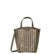 [Mulberry] Mini Clovelly Tote Linen Green, Beige Pine & Eggshell Leather Netting