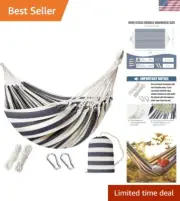 Portable Double Hammock with Carry Bag - Breathable Cotton, Easy Setup, 350 lbs
