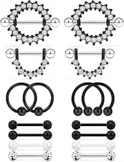 [Cisyozi] 6 Pairs 14G Stainless Steel Screw Nipple Tongue Shield Ring Barbell Body Piercing Jewelry Retainer 9/16 Inch 14mm