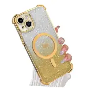 Magnetic for [Compatible with Magsafe] Glitter Cute Love iPhone 15 Case Gold