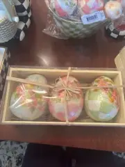 Mackenzie Childs Honeymoon Check Eggs Pink Blue Green