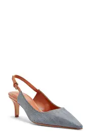 Cinq à Sept Sylvie Pointed Toe Slingback Pump in Light Indigo/Saddle at Nordstrom, Size 7Us