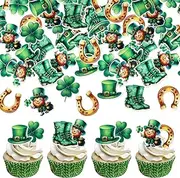 Rsstarxi 60 Pack Happy St. Patrick's Day Cupcake Toppers Edible Lucky Clover Cupcake Picks Irish Clover Shamrock Cupcake Decorations for St.Patrick's Day Baby Shower Birthday Party Cake Decorations