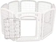 Amazon Basics 8-Panel Plastic Pet Pen Fence Enclosure With Gate - 150 x 147 x 71 Centimeters, White