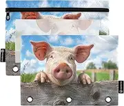 RPLIFE Binder Pouch with Clear Window, 2 Pack Zipper Pencil Pouches Boys Kids School Supplies, 9.8″ × 7″, Funny Pig