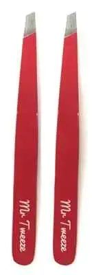 Mr Tweeze Stainless Steel Slant Tweezer, Red (2 Pack), Compares to TweezerGuru