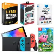 Nintendo Switch Red/Blue OLED + Kirby & the Forgotten Land + Surge Accessory Kit