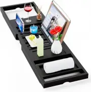 Yirilan Foldable Bathtub Caddy, Expandable Bath Tray, Unique House Black