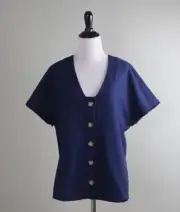 MARIE OLIVER NWT $188 Clara Button Front Fringe Trim Navy Top Size XS