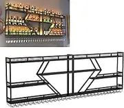 Rustic Wall Mounted Wine Rack with Glass Holder and Shelf Mini Bar Liquor Cabinet for Whiskey Hanging Wine Glass Storage and Bottle Display Shelf